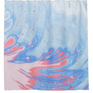 BLUE WHITE AND RED ABSTRACT PAINTING SHOWER CURTAIN