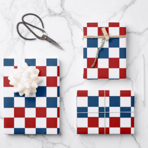 Blue, White and Red Checkered Wrapping Paper Sheet