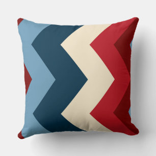 Blue, White and Red chevron Pattern Throw Pillow