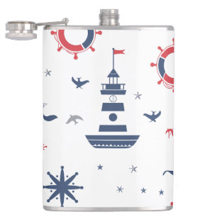 Blue, white and red nautical design flask
