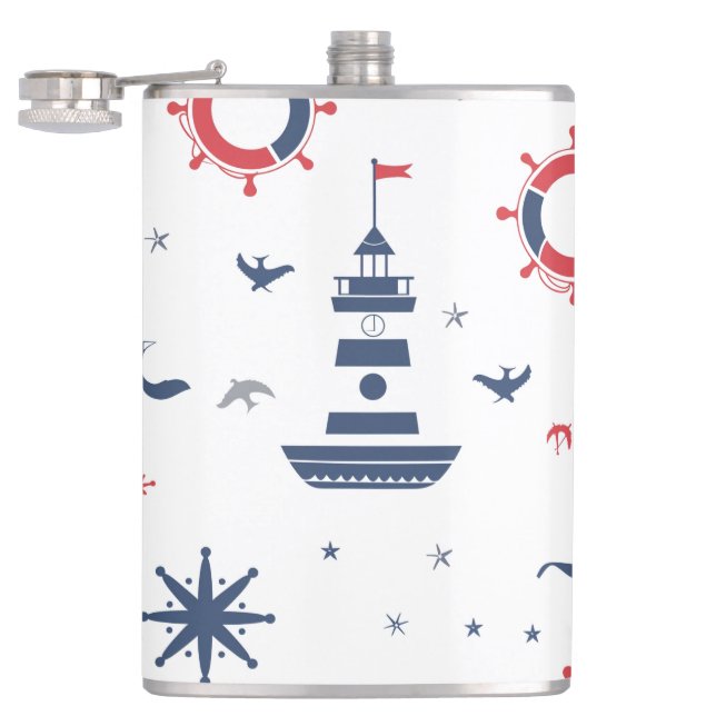 Blue, white and red nautical design flask (Opened)