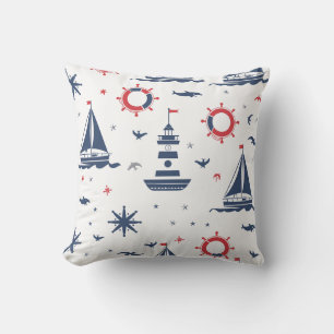 Blue, white and red nautical design throw pillow
