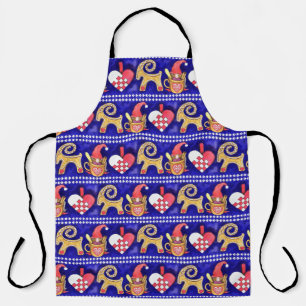Blue White and Red Swedish Christmas Watercolor Apron