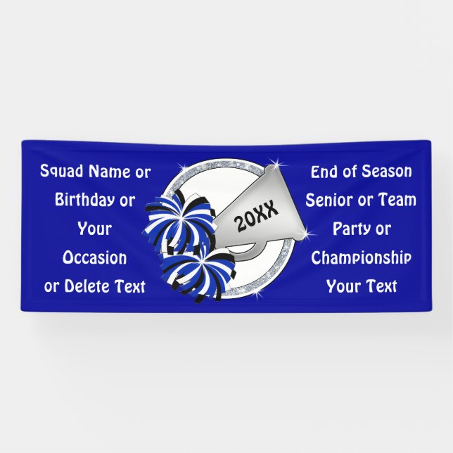 Blue, White and Silver Gray Cheerleading Banners (Horizontal)