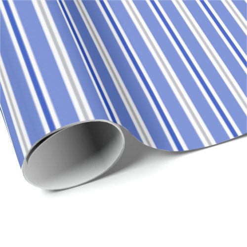 Blue White and Silver Stripes Wrapping Paper
