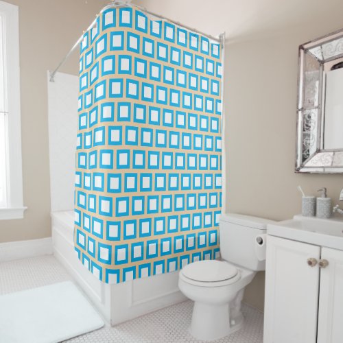 Blue white and Tan Beachy colors Shower Curtain