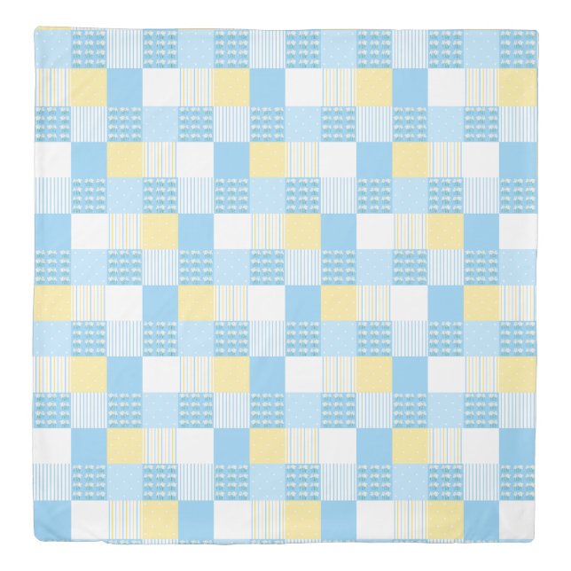 Blue white and yellow daisy quilt  duvet cover (Front)