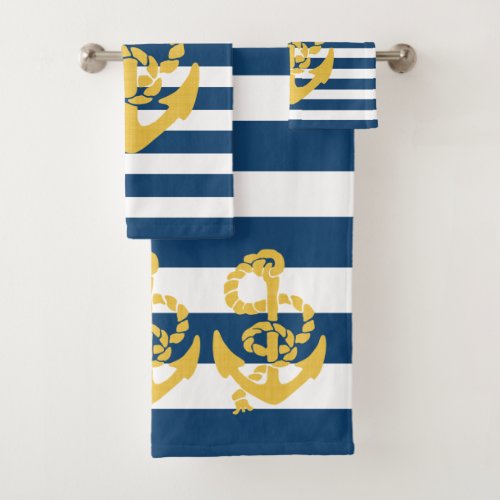 Blue White And Yellow Sailing Anchor Beach Themed Bath Towel Set