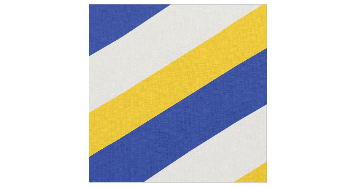 Blue, white and yellow striped pattern fabric Zazzle