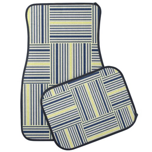 Blue  White and Yellow Vintage Floor Car Mats