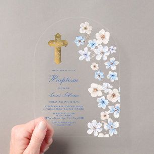 Blue White Anemones Arch Baptism Acrylic Invitations