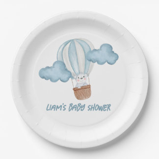 Blue & White Animal Baby Shower Editable Paper Plates