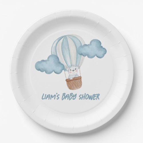 Blue & White Animal Baby Shower Editable Paper Plates