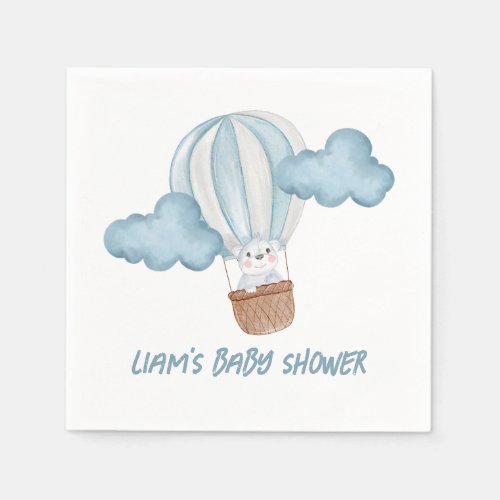 Blue & White Animal Baby Shower Napkins Editable