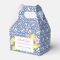 Blue White Antique Tiles Lemon Floral Baby Shower Favor Box