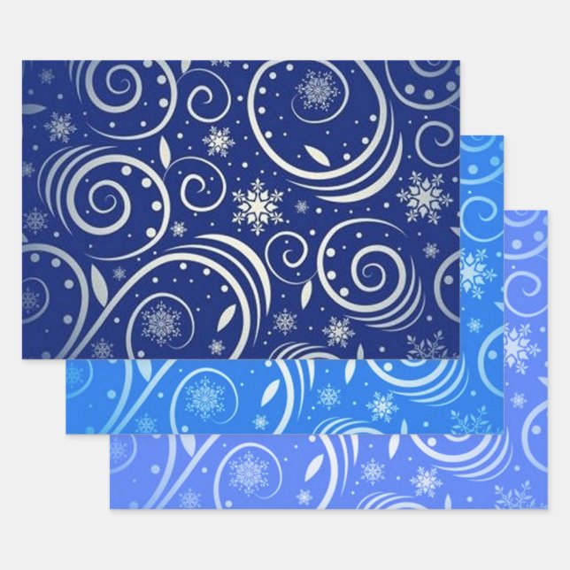 Blue & White Arctic Swirl Wrapping Paper Sheets (Set)