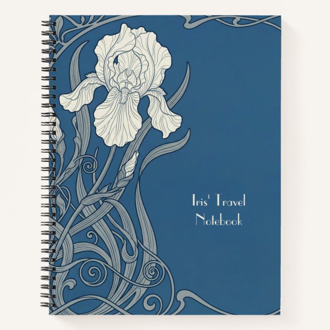 Blue & White Art Nouveau Iris Notebook (Front)