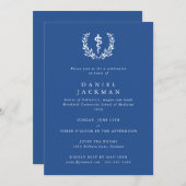 Blue/White Asclepius Medical School Graduation Invitation (Front/Back)