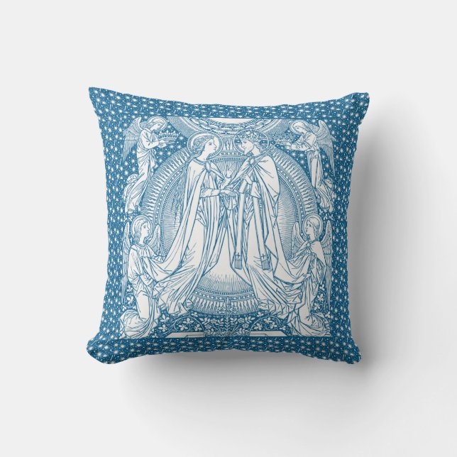 Blue White Assumption of Mary Jesus Religious Throw Pillow (Front)