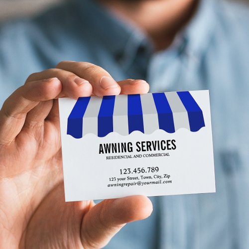 Blue White Awning Services Cleaning Professional Business Card