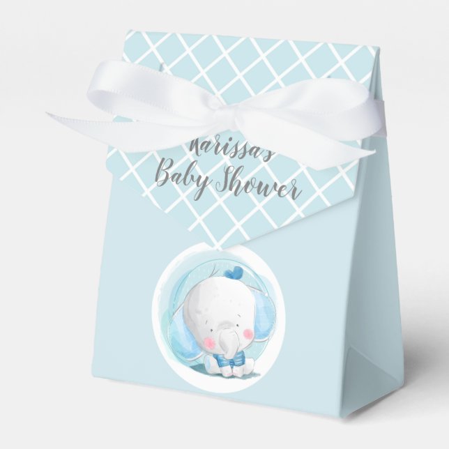 Blue & White Baby Boy Jungle Elephant Favor Box (Front Side)