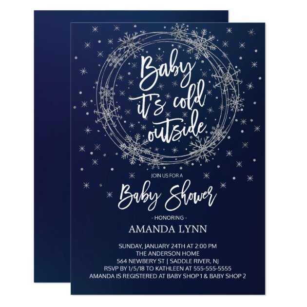 Blue & White Baby It's Cold Outside Baby Shower Invitation