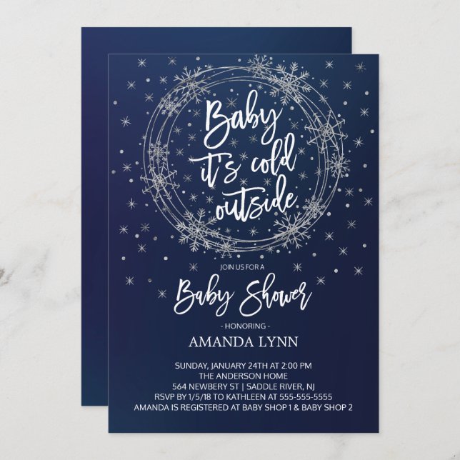 Blue & White Baby It's Cold Outside Baby Shower Invitation (Front/Back)