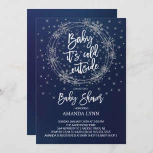 Blue & White Baby It's Cold Outside Baby Shower Invitation