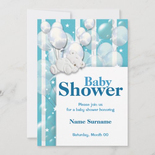 Blue white baby shower boys custom invitations