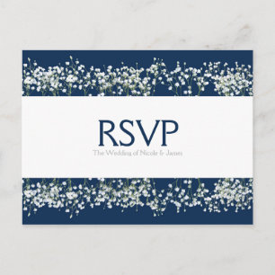 Blue & White Babys Breath Wedding RSVP Card