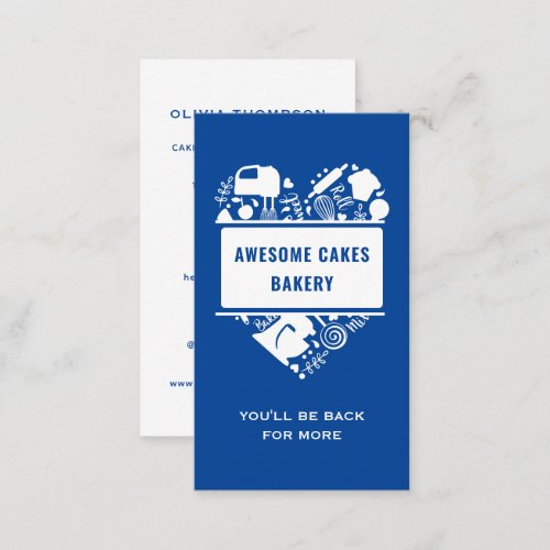Blue White Baker Bakery Cakes Cookies Pastry Chef Business Card