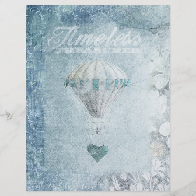 Blue & White Balloon Shabby Scrapbook Paper (Front)
