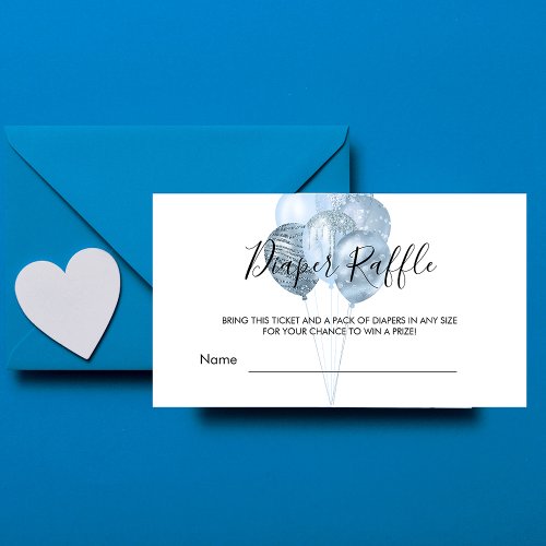 Blue white balloons boy baby shower diaper raffle enclosure card