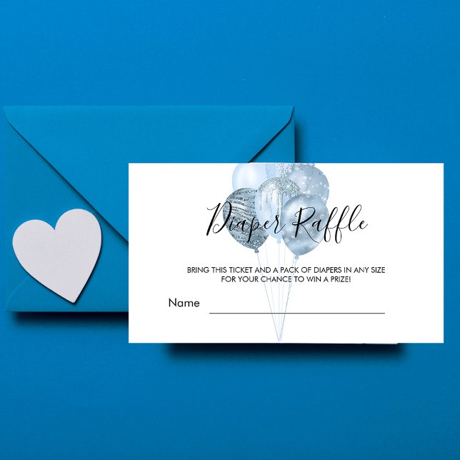 Blue white balloons boy baby shower diaper raffle enclosure card (Creator Uploaded)
