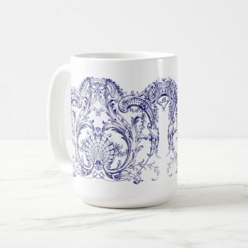 Blue  White Baroque Rococo Cartouche Frieze Coffee Mug
