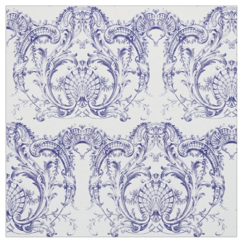 Blue  White Baroque Rococo Pattern Fabric