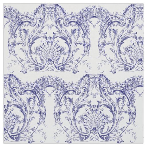 Blue & White Baroque Rococo Pattern Fabric