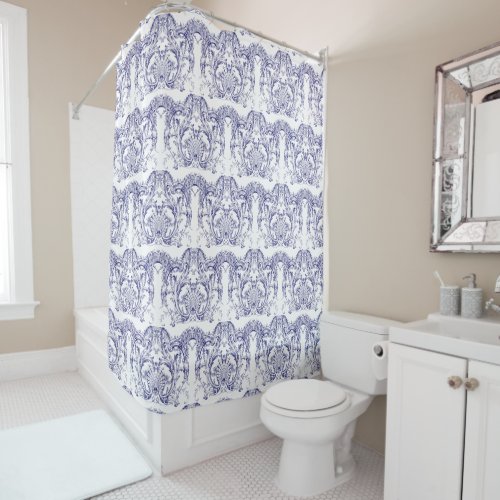 Blue  White Baroque Rococo Pattern Shower Curtain