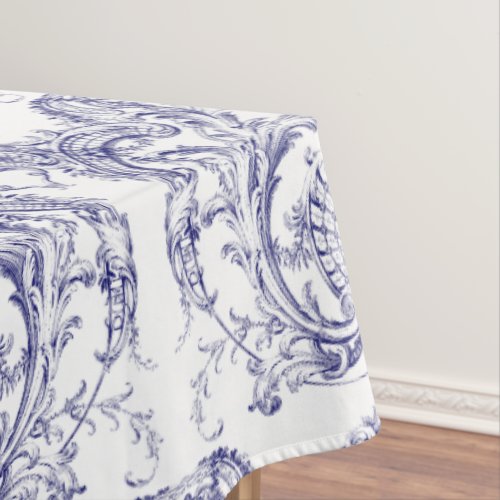 Blue  White Baroque Rococo Pattern Tablecloth