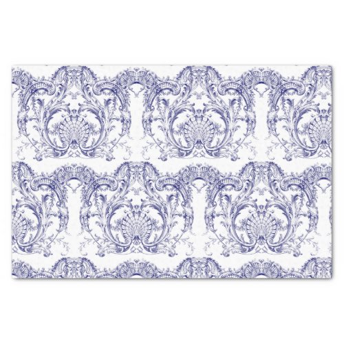 Blue  White Baroque Rococo Pattern Tissue Paper
