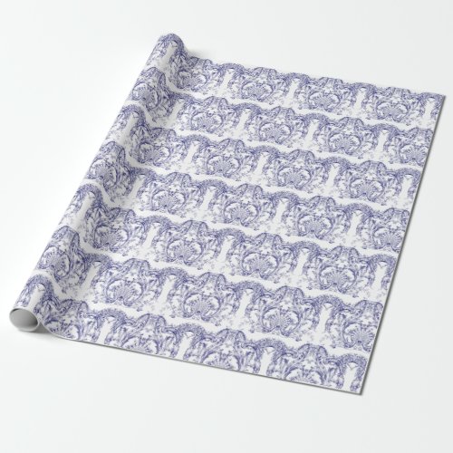 Blue  White Baroque Rococo Pattern Wrapping Paper