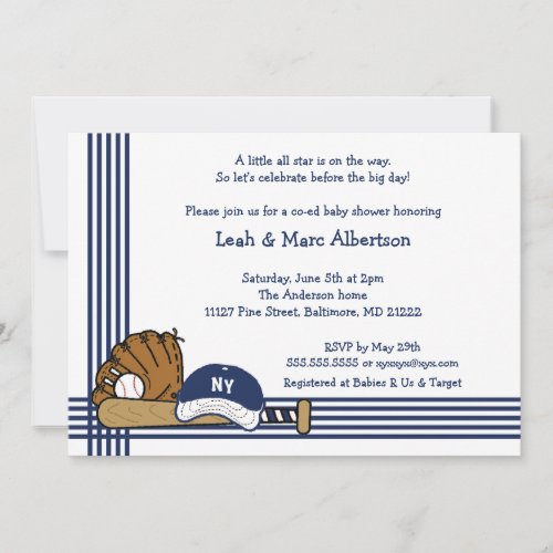 Blue &amp; White Baseball Baby Shower / Birthday party Personalized Invitation