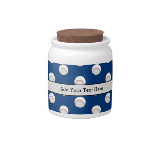 Blue White Baseball Sport Players Ball Red Candy Jar
