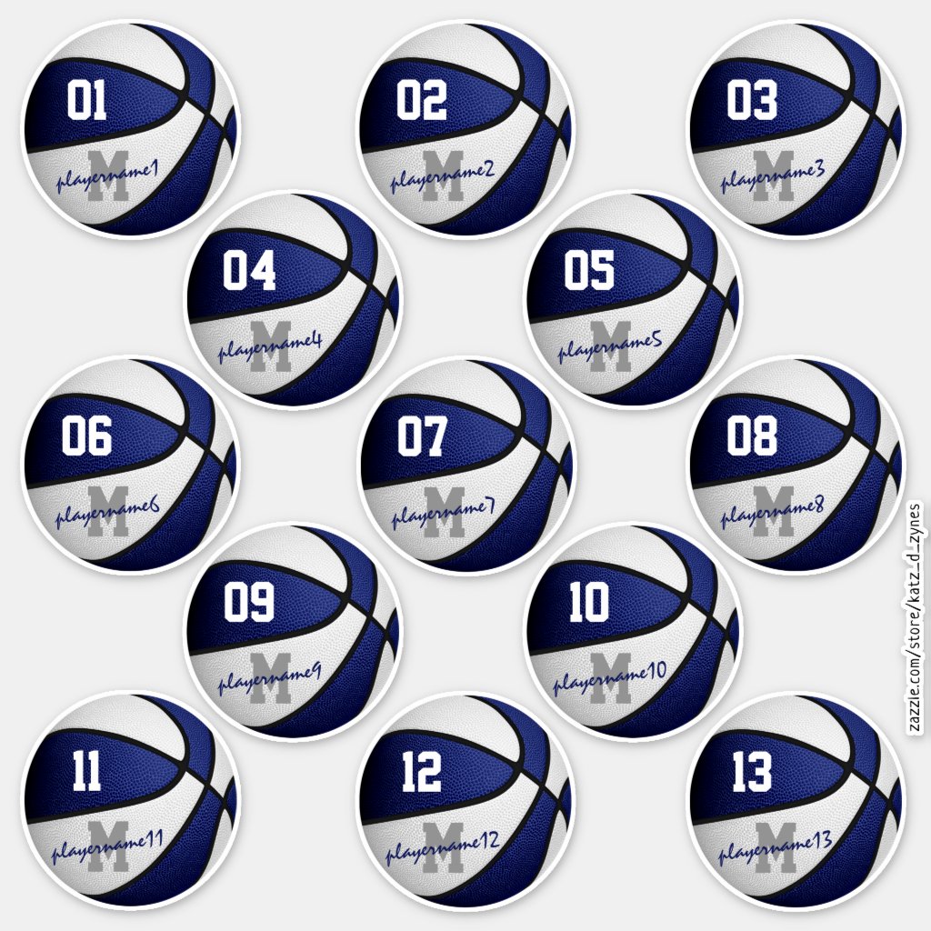 blue white basketball custom players names stickers sheet