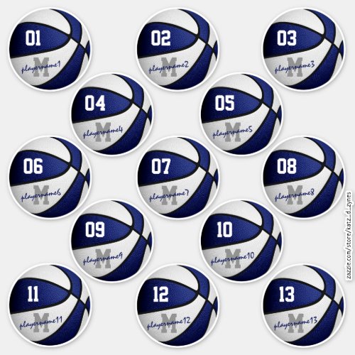 blue white basketball custom players names sticker