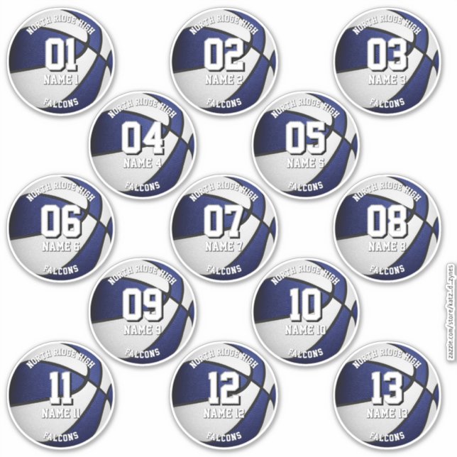 blue white basketball custom players names sticker (Front)