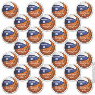 blue white basketball party thank you set of 25 sticker