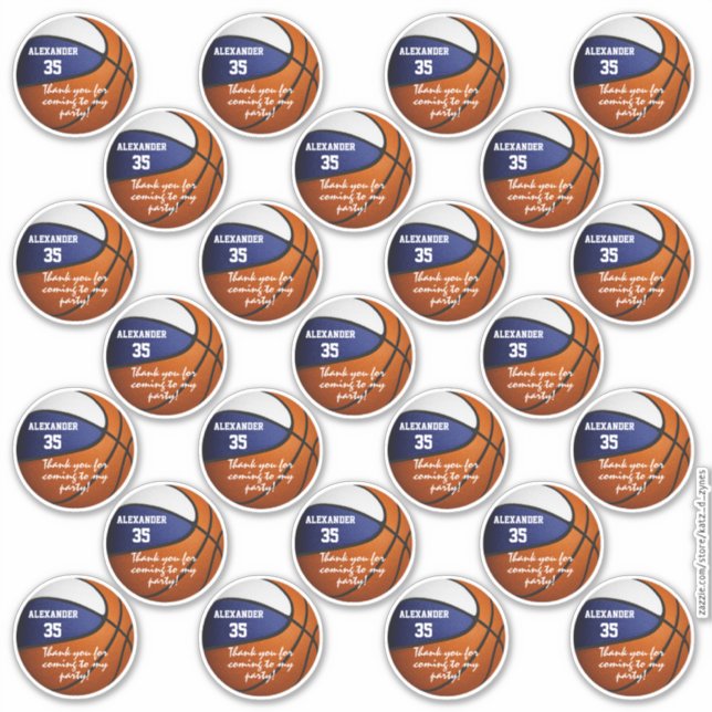 blue white basketball party thank you set of 25 sticker (Front)