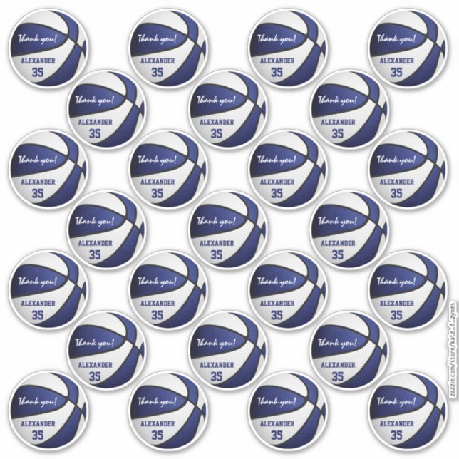 blue white basketball party thank you set of 25 sticker (Front)