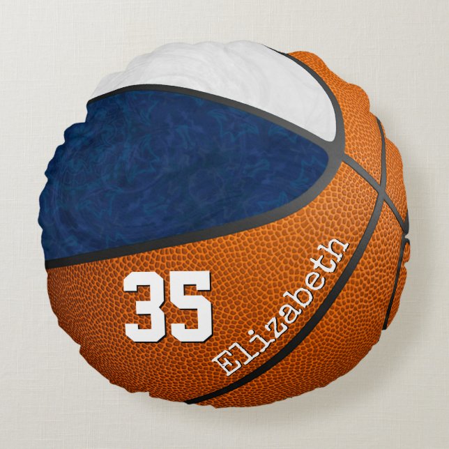 blue white basketball team colors girls' custom round pillow (Front)